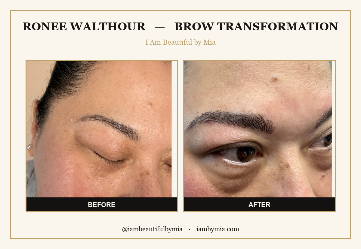 Brow artistry before and after — I Am Beautiful by Mia, Atlanta